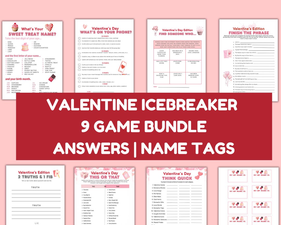 Valentine's Icebreakers Game Bundle–9 Fun Party & Networking Games ...