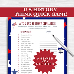 USA 250 US History Word Challenge | US History Trivia  | 4th of July Game | President's Day | Patriotic Game | Classroom Study Unit