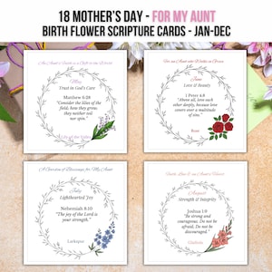 Floral Bible Verse Cards for an Aunt | Aunt Scripture Cards | Bible Verse Cards | Gift for Aunt Mother's Day | Birth Month Flowers