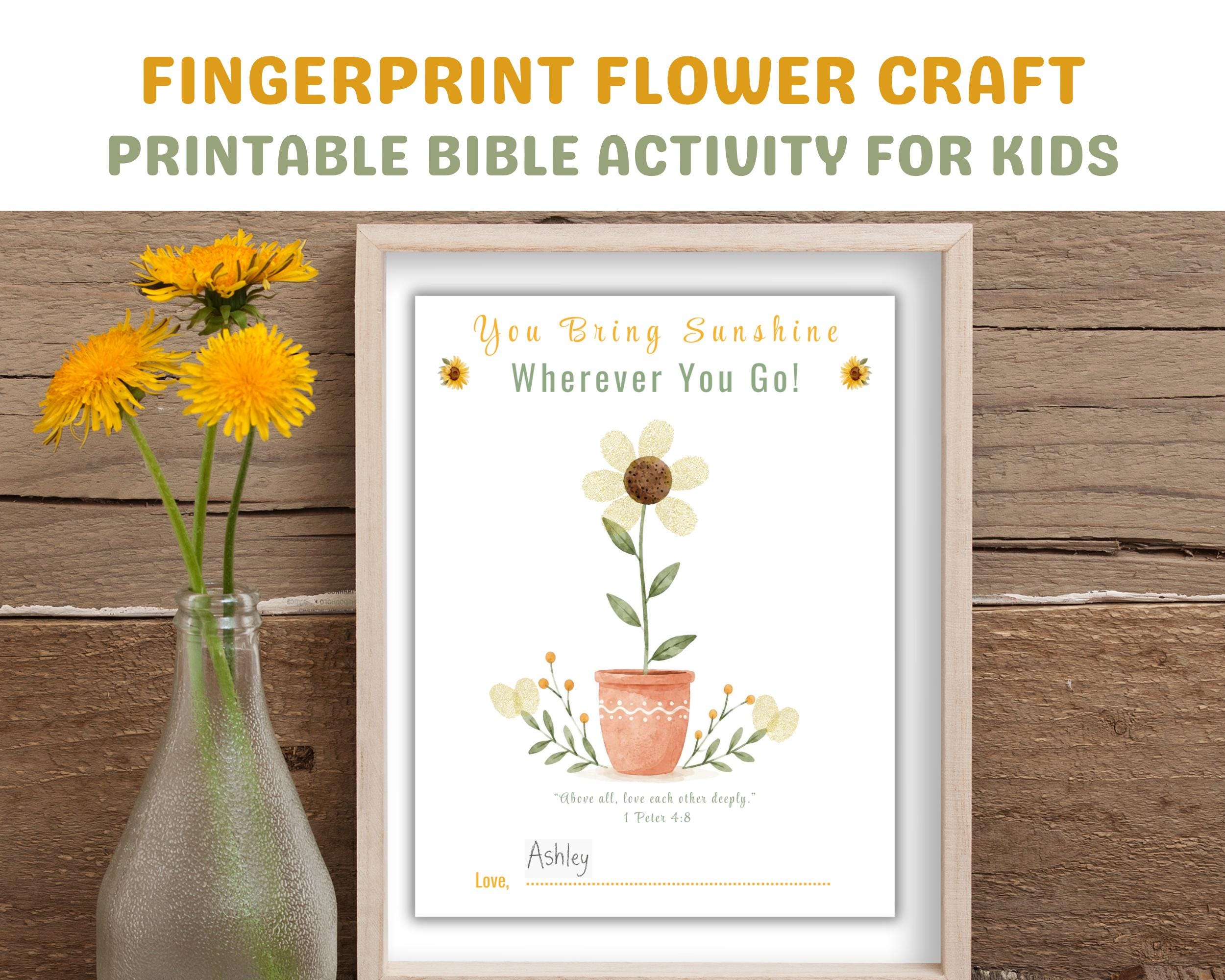 Fingerprint Flower Craft for Kids Bible Activity, Bible Verse ...
