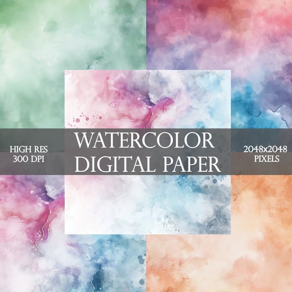 15 Watercolor digital paper | rainbow color gradient | watercolor background textures | bright pastel watercolor texture for printing