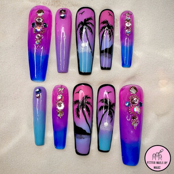 Palm Tree Nails - Etsy