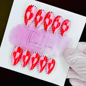 Heart Nails/Valentines Day Press On Nails/Patchwork Nails/Love Nails/Press On Nails/Custom Press Ons/Vday Nails/Pink/Red/Xoxo Nails