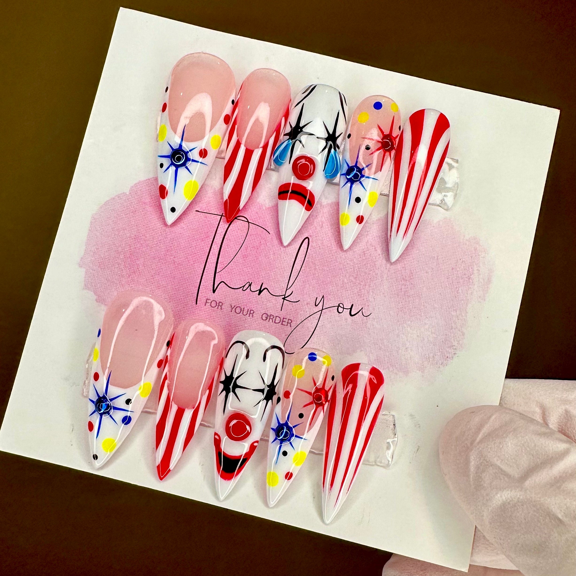 3D Spooky Summer Circus Clown Nail Art | Circus Clown | Press on