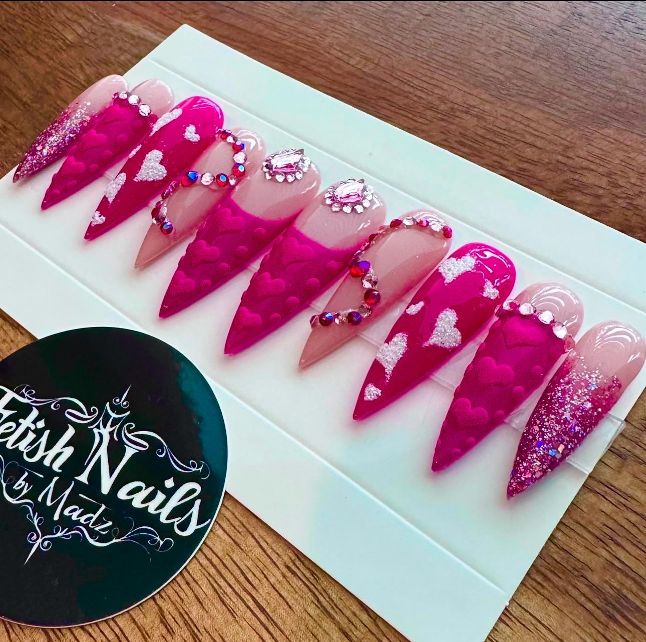 Glamorous Red 3D Crystal Festoon Nails