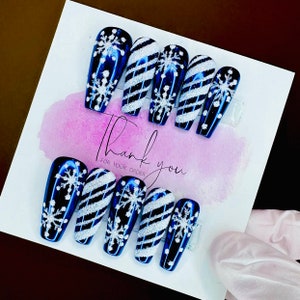 Uñas navideñas/Uñas de Hannukkah/Juego de uñas de lujo/Uñas de copos de nieve/Uñas de moda/Uñas de menta/Uñas con purpurina/Uñas de invierno/Uñas postizas