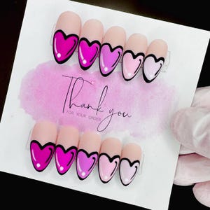 Heart Nails/Valentines Day Press On Nails/Cartoon Heart Nails/Love Nails/Press On Nails/Custom Press Ons/Vday Nails/Pink/Red/February Nails