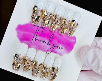 Gold Crystal Press On Nails: Verschönerte Barbie Strassnägel