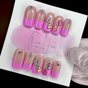 Valentines Day Press On Nails/Candy Heart Nails/Love Nails/Press On Nails/Custom Press Ons/Vday Nails/Pink/Red/February Nails/Crystal Nails