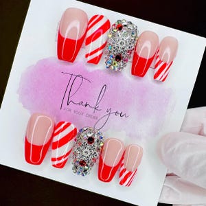 Uñas navideñas/Uñas de cristal/Uñas de copos de nieve/Uñas de menta/Uñas de moda/Uñas festivas/Uñas con purpurina/Uñas de invierno/Regalo para ella