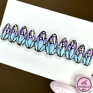 Blue Butterfly Nails | Chrome Butterfly Nails | Butterfly Wing Nails | Summer Nails | Chrome Nails | Hand Painted Nails | Press On Nails
