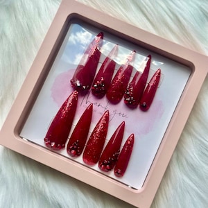Ruby Red Nails | Crystal Nails | Red Nails | Luxury Nails | Press On Nails | Press Ons | Trendy Nails/Holiday Nails/Xmas Nails