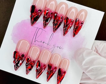 Red Crystal Press On Nails: Valentine's Day Bling Nails