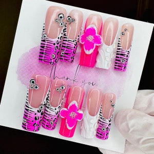 Spring Nails/Press On Nails/Ombre Nails | Leopard Print Nails/Zebra Print Nails/3D Nails | 3D Flower Nails/Silver Nails/Pink Nails