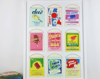 Retro Ice Creams Screenprint - limited edition hand printed screen print - Free worldwide postage