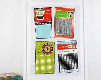 transistor radio - limited edition hand printed screen print - Free world wide shipping!