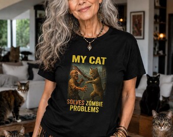 うちの猫がゾンビ問題を解決するTシャツ | おもしろ猫ゾンビTシャツ | クロー＆オーダー ゾンビスクワッド