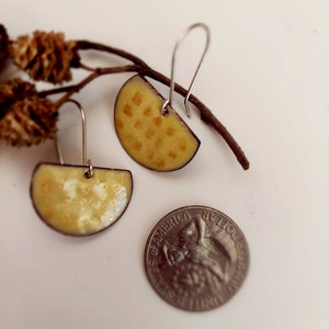 Yellow Enamel Earrings/ Poka Dot Earrings/ Enamel Drop Earrings image 3