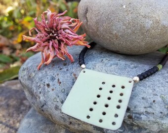 Lichen green torch fired enamel necklace