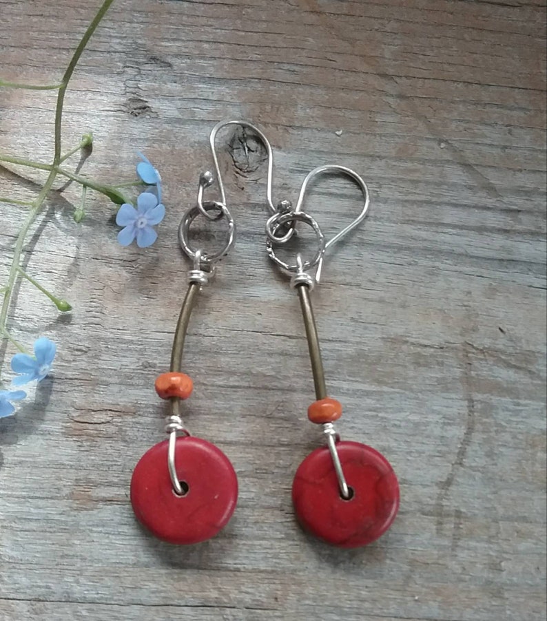 Red Coco Shell Drop Earrings image 2