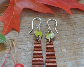 Torch Fired Dangle Earrings in Brown and Gren