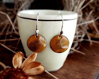 Gold Enamel Earrings/ Small Enamel Disks/ Idaho Girl Art