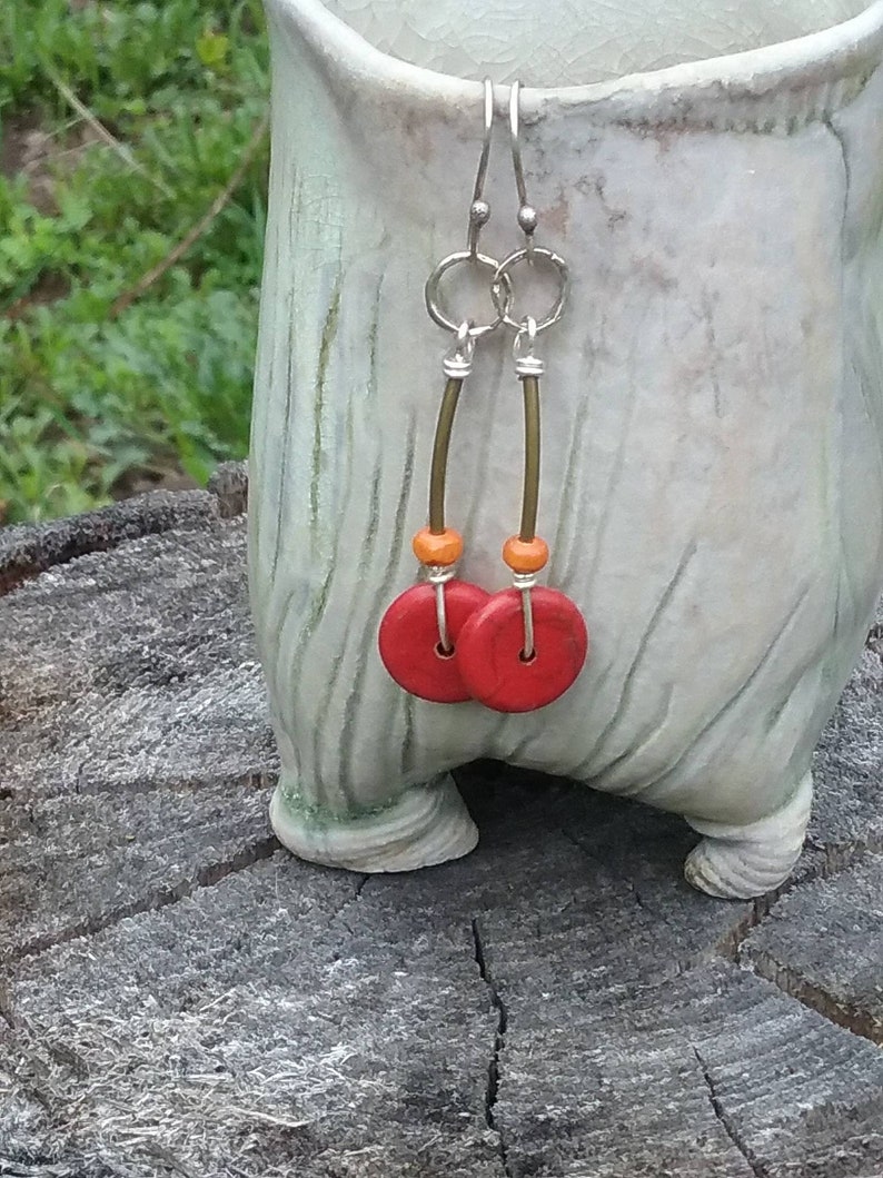 Red Coco Shell Drop Earrings image 1
