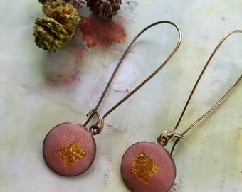 Pink and 24K Gold Enamel Earrings