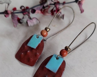 Contempory Enamel Dangle Earrings/ Brown Earrings