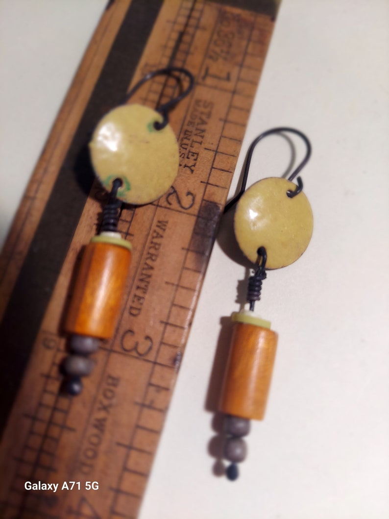 Yellow Enamel Dangle Earrings image 3