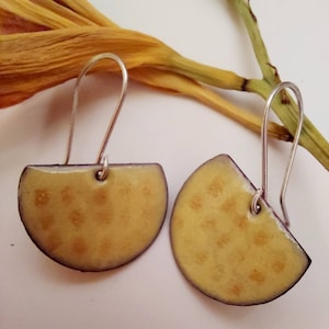 Yellow Enamel Earrings/ Poka Dot Earrings/ Enamel Drop Earrings image 1