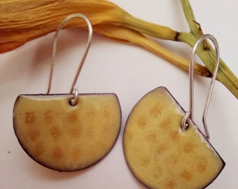 Yellow Enamel Earrings/ Poka Dot Earrings/ Enamel Drop Earrings