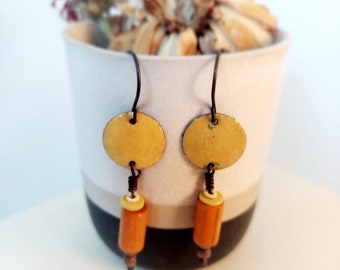 Yellow Enamel Dangle Earrings