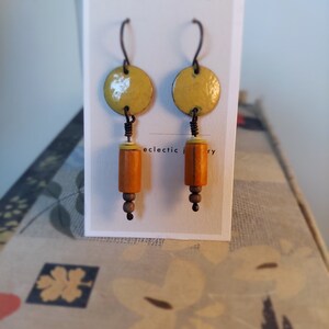 Yellow Enamel Dangle Earrings image 5