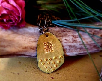 Gold Enamel Necklace, Yellow Enamel Pendant, Enamel Necklace