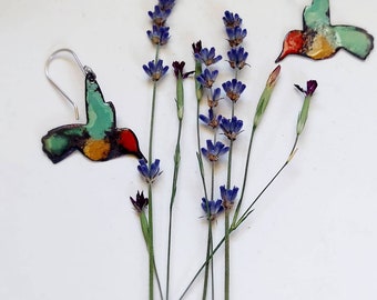 Enamel hummingbirds earring/ Bird earrings