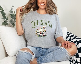 Louisiana T-Shirt, Louisiana Tee, Louisiana Flower Shirt, Louisiana Gift, Magnolia, State Flower Shirt, State Name, Game Day Apparel