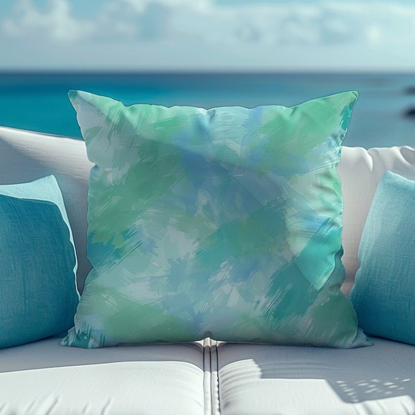 Abstract Light Pastel Ocean Green Throw Pillow, Coastal Decor, Cushion for Sofa, Housewarming Gift, Home Decor