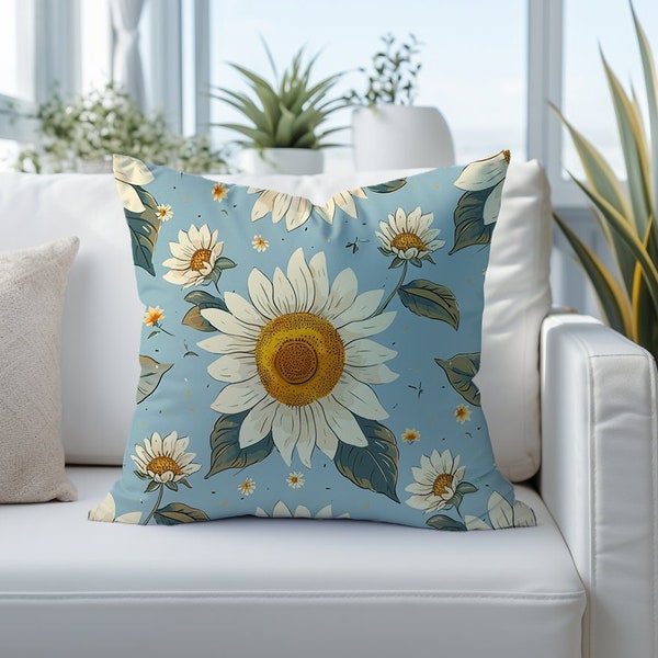 Sunflower Pattern Throw Pillow, Floral Cushion for Sofa, Decorative Pillow, Housewarming Gift, Home Decor