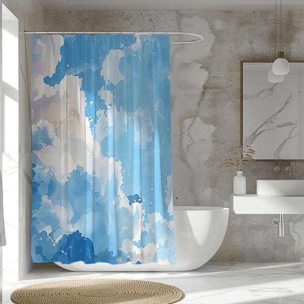 Abstract Sky Painting Shower Curtain, Modern Art Bathroom Decor, Waterproof, Unique Style