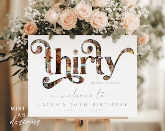 30th Birthday Photo Collage Sign, Thirty Birthday Welcome Sign, Photo Birthday Poster, Editable 30th Party Decor, Birthday Keepsake Sign
