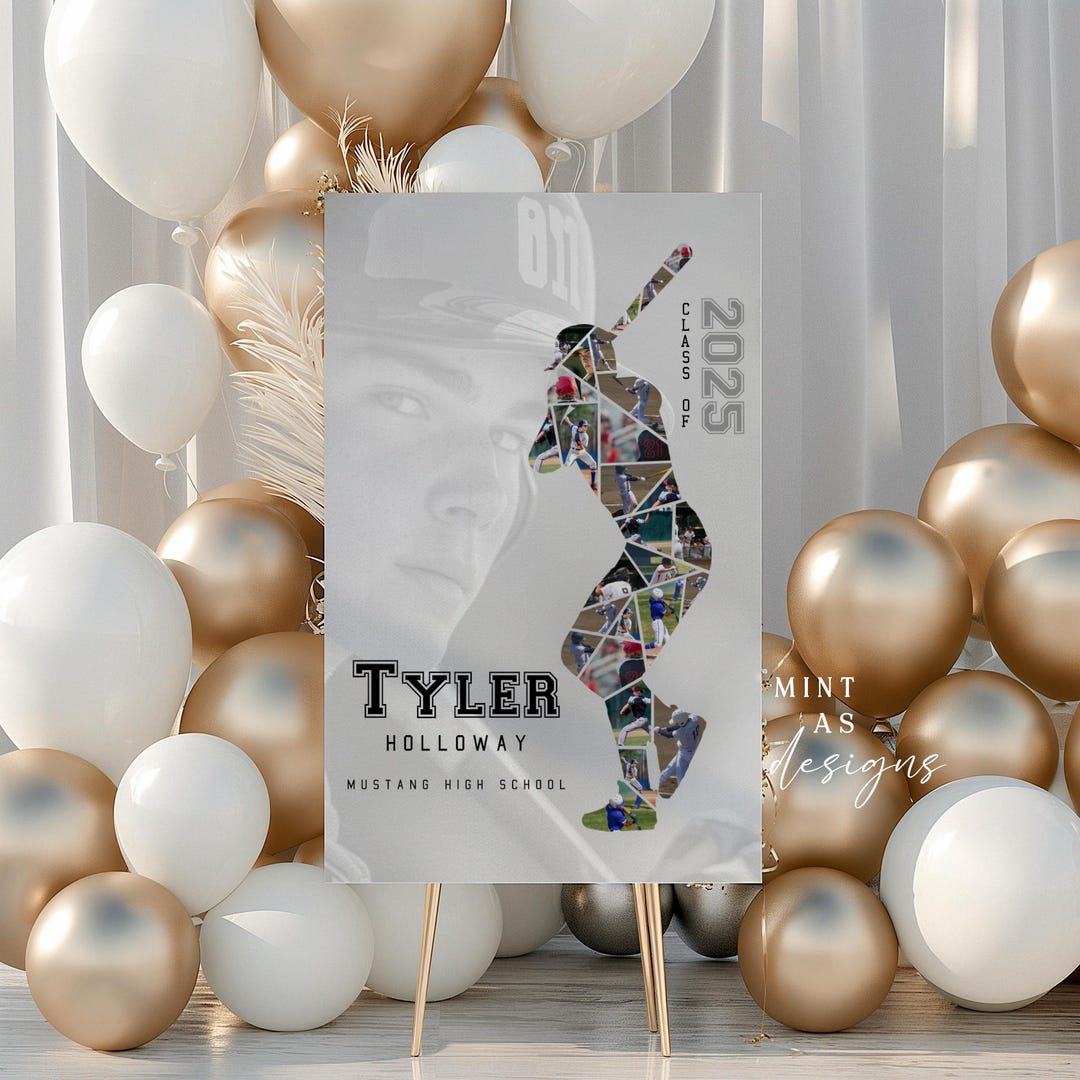 Baseball Graduation Photo Collage Board Template | Senior Poster ...