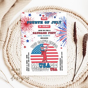 Invitación de barbacoa con humor para adultos / Fiesta divertida de salchichas para el 4 de julio / Barbacoa patriótica / Descarga editable / Invitación del Día de la Independencia