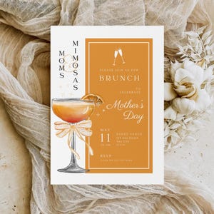 Fête des mères mamans et mimosas | Invitation brunch modifiable | Modèle CANVA de fête orange et agrumes | Evitation numérique pour la fête des mères