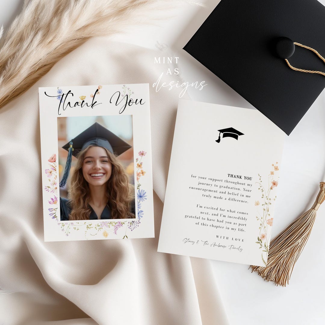 Good Graduation Note Wildflower Graduation Thank You Card | Floral Grad Party Photo ...