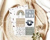 Baby Boy Shower Invitation Template, Neutral Baby Shower Invite, Rainbow Baby Shower Invitation, Editable Canva Baby Invite, Printable Evite