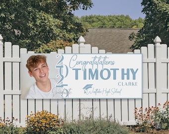 Editable Graduation Banner Template with Photo | Horizontal/Vertical High School or College Grad Sign | Custom Colors Printable Party Decor