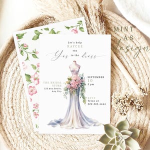 dress fitting invitation Bridal Dress Shopping Invitation Template | Say Yes to the Dress Party  Invite | Sage and Pink Floral Printable Card | Wedding Fitting RSVP