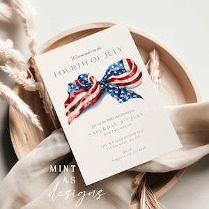 Modello di invito per il barbecue del 4 luglio / Invito elettronico stampabile patriottico / Invito per festa con bandiera americana / Biglietto modificabile per il giorno dell'indipendenza CANVA
