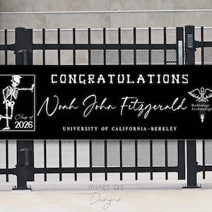 Radiology Technologist Graduation Banner X-Ray Skeleton Theme | Class of 2026 Grad Party Sign | Personalized Medical Grad Decoration